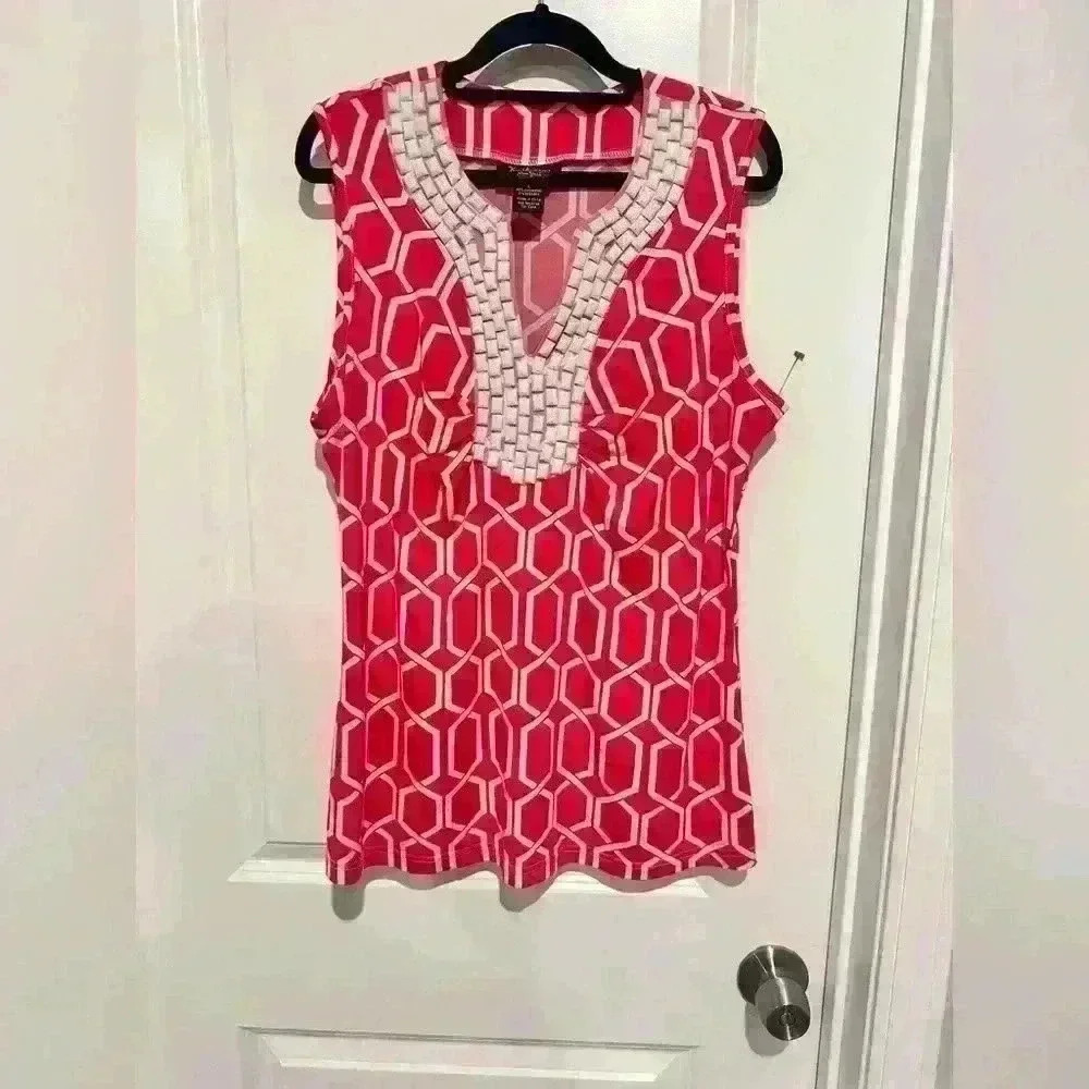 Size Large Katherine New York Sleeveless Pink & White Blouse